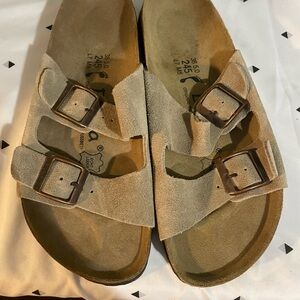 Women Tan Suede Double-Buckle Sandals